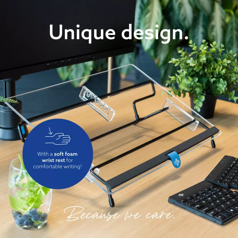 R-Go Tools Uchwyt na dokumenty R-Go Flex Read, ergonomiczny, z miękką podpórką pod nadgarstki, przezroczysty akryl