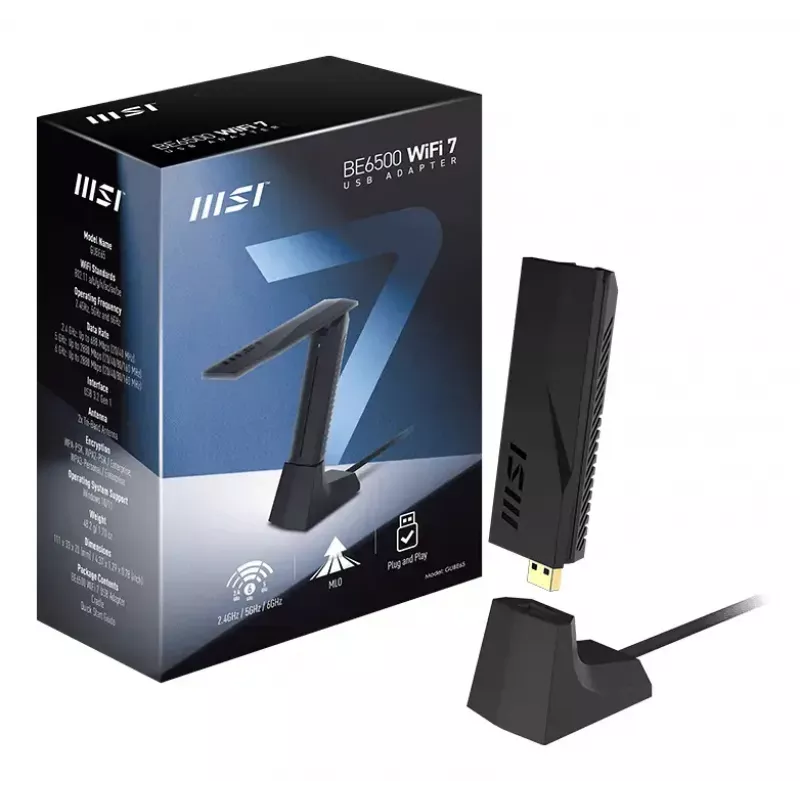 Klucz USB MSI BE6500 WiFi7 USB 3.2 Gen 1 Dongle Czarny