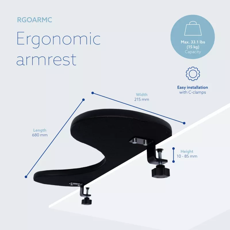R-Go Tools Podłokietnik R-Go, ergonomiczny, symetryczny, z wycięciem brzusznym, miękka pianka, czarny