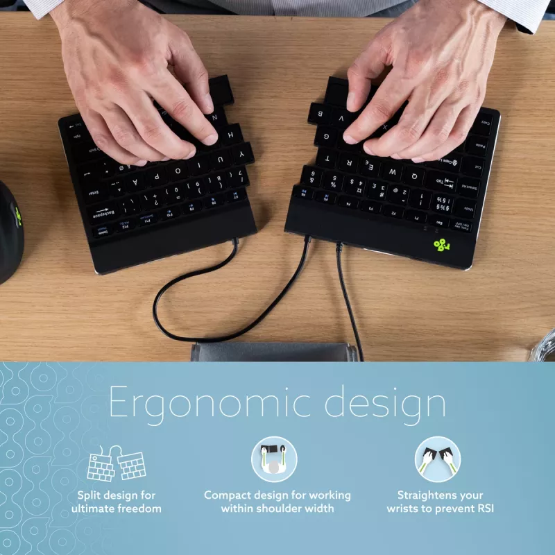 R-Go Tools Klawiatura ergonomiczna R-Go Split Break v2 z oprogramowaniem do przerw, ergonomiczna klawiatura dzielona, QWERTY (UK), przewodowa, czarna
