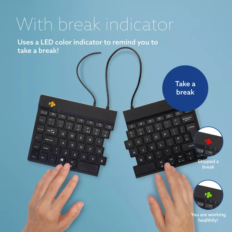 R-Go Tools Klawiatura ergonomiczna R-Go Split Break v2 z oprogramowaniem do przerw, ergonomiczna klawiatura dzielona, QWERTY (UK), przewodowa, czarna