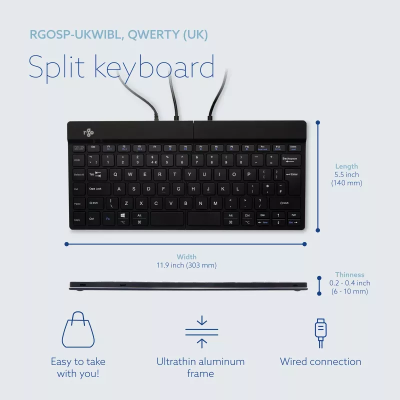 R-Go Tools Klawiatura ergonomiczna R-Go Split Break v2 z oprogramowaniem do przerw, ergonomiczna klawiatura dzielona, QWERTY (UK), przewodowa, czarna