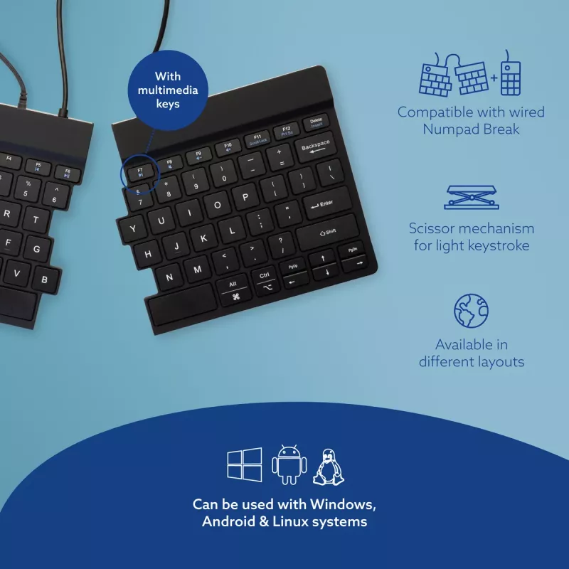 Klawiatura ergonomiczna R-Go Tools R-Go Split Break v2 z oprogramowaniem Break, ergonomiczna klawiatura dzielona, QWERTY (US), przewodowa, czarna