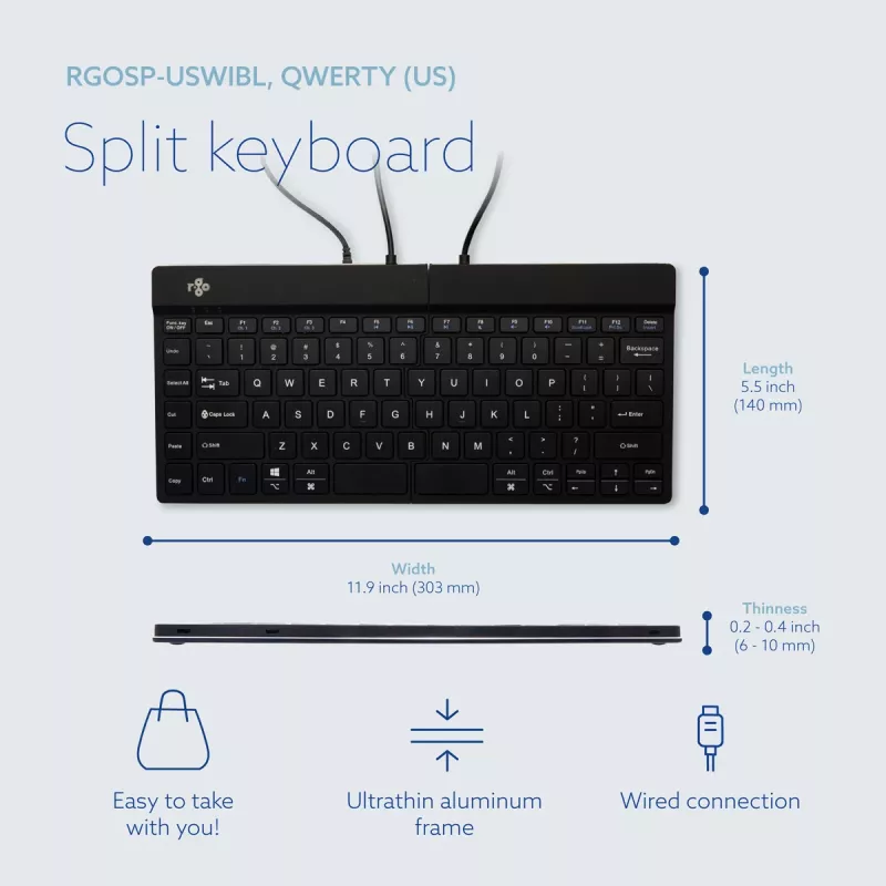Klawiatura ergonomiczna R-Go Tools R-Go Split Break v2 z oprogramowaniem Break, ergonomiczna klawiatura dzielona, QWERTY (US), przewodowa, czarna