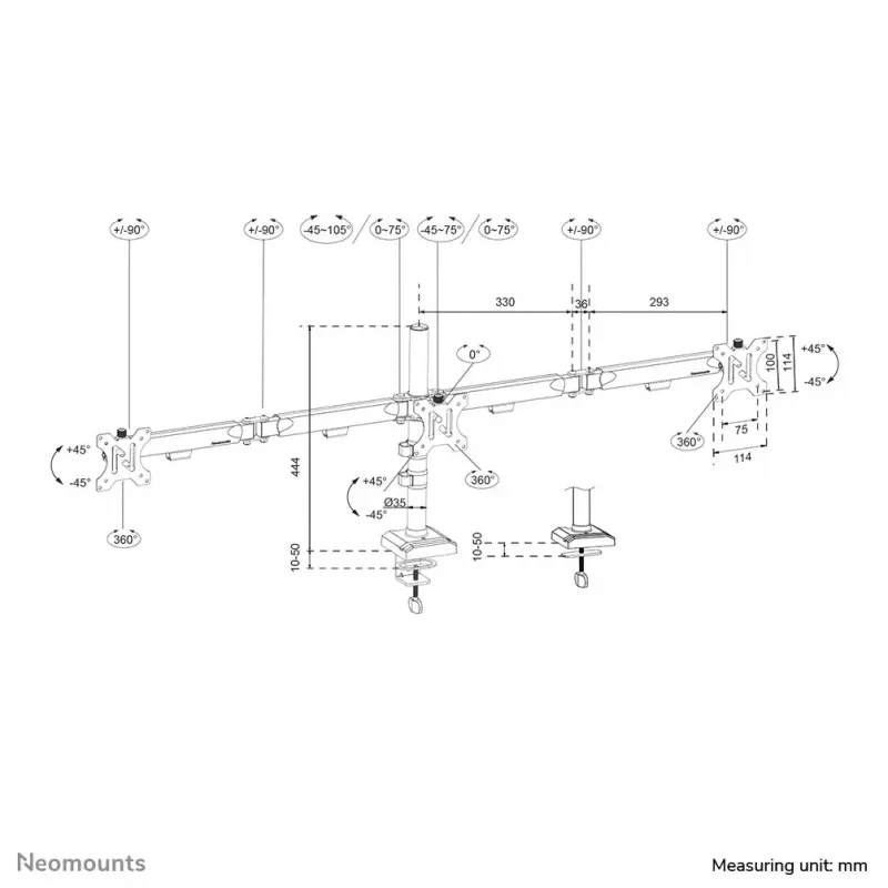 Ramię do monitora biurkowego Neomounts DS60-600BL3 Zacisk/Przelotka 10-27 cali