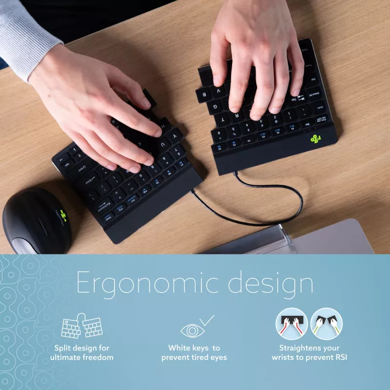R-Go Tools Ergonomic klawiatura R-Go Split Break with break software, ergonomic split klawiatura, QWERTY (US), Bluetooth, Czarny