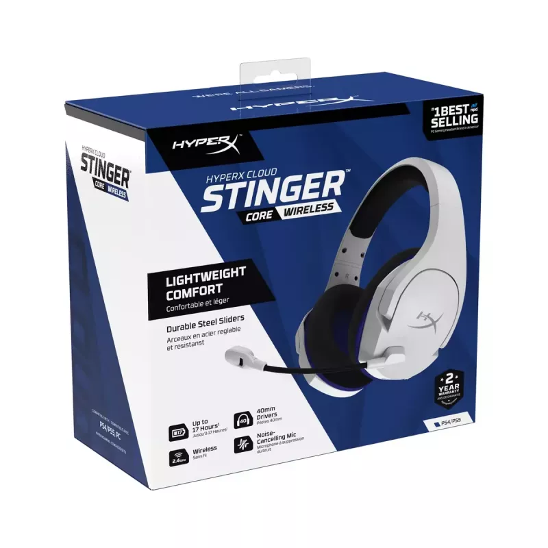 HyperX Cloud Stinger Core - Bezprzewodowy zestaw słuchawkowy do gier (biało-niebieski) - PS5-PS4