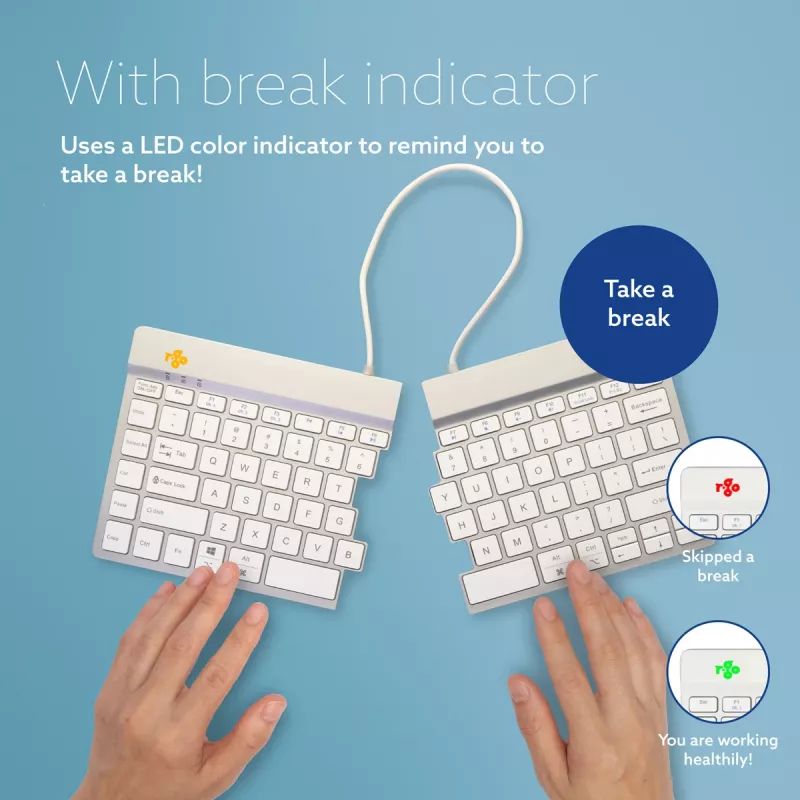 Ergonomiczna klawiatura R-Go Tools R-Go Split Break z oprogramowaniem do przerw, ergonomiczna klawiatura dzielona, QWERTY (US), Bluetooth, biała