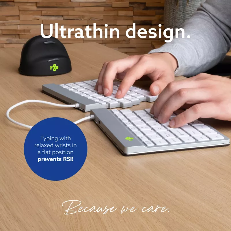 Ergonomiczna klawiatura R-Go Tools R-Go Split Break z oprogramowaniem do przerw, ergonomiczna klawiatura dzielona, QWERTY (US), Bluetooth, biała