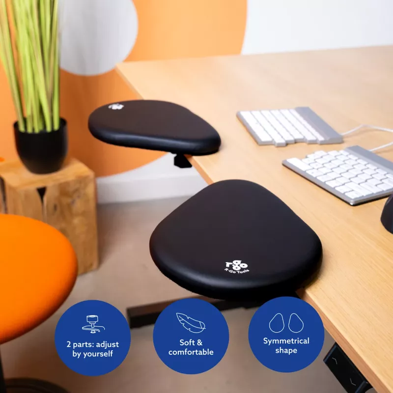 R-Go Tools Podłokietnik R-Go split, ergonomiczny podłokietnik dwuczęściowy, regulowany, symetryczny, z miękką pianką, czarny