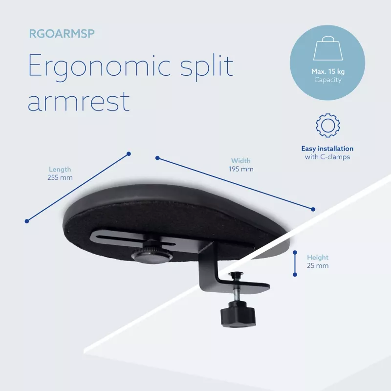 R-Go Tools Podłokietnik R-Go split, ergonomiczny podłokietnik dwuczęściowy, regulowany, symetryczny, z miękką pianką, czarny