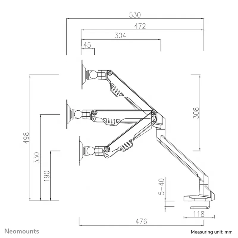Neomounts FPMA-D750SILVER2 Ramię do monitora 10-32 cale - sprężyna gazowa - Topfix - blokada 180°