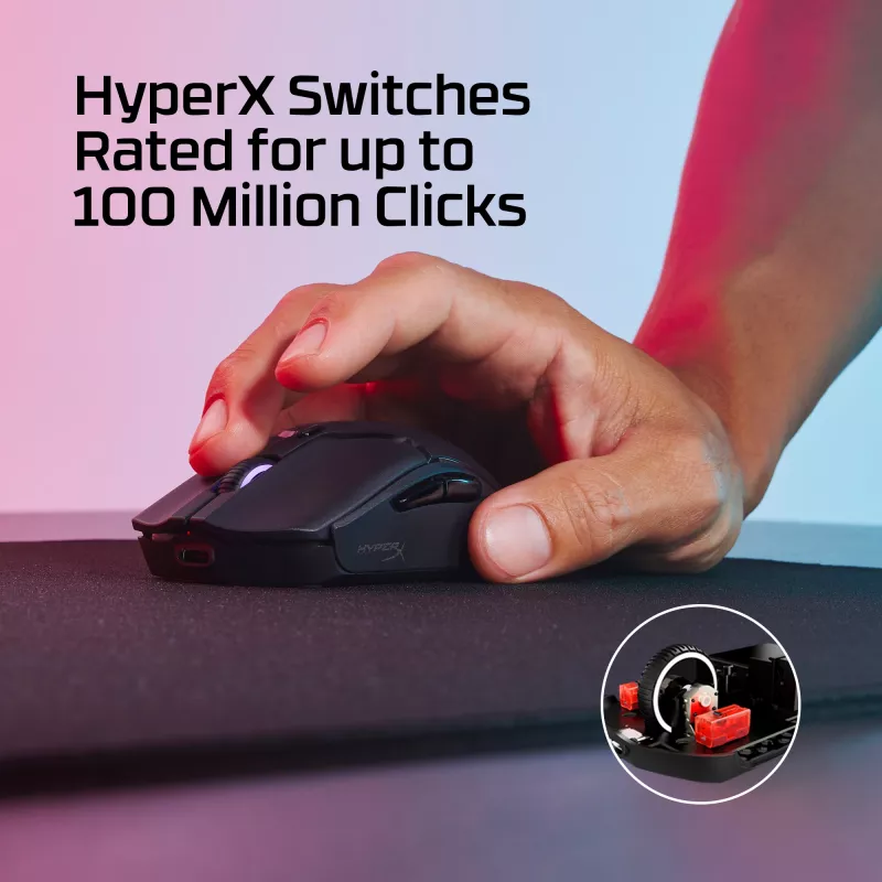 Bezprzewodowa mysz gamingowa KINGSTON HyperX Pulsefire Haste 2 Mini — symetryczna, 26 000 DPI, RF/Bluetooth/USB