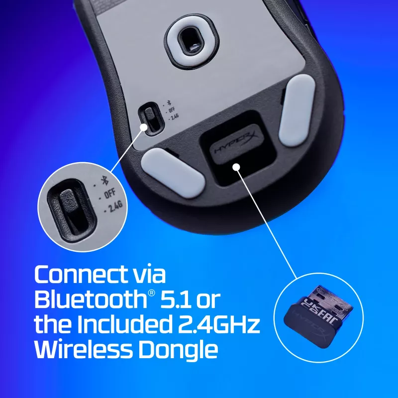 Bezprzewodowa mysz gamingowa KINGSTON HyperX Pulsefire Haste 2 Mini — symetryczna, 26 000 DPI, RF/Bluetooth/USB