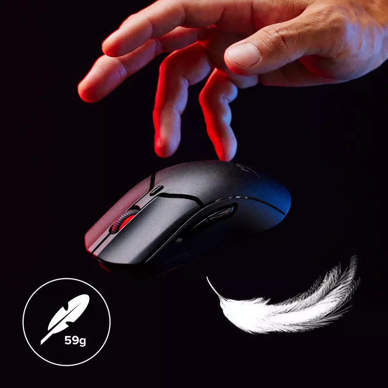 Bezprzewodowa mysz gamingowa KINGSTON HyperX Pulsefire Haste 2 Mini — symetryczna, 26 000 DPI, RF/Bluetooth/USB