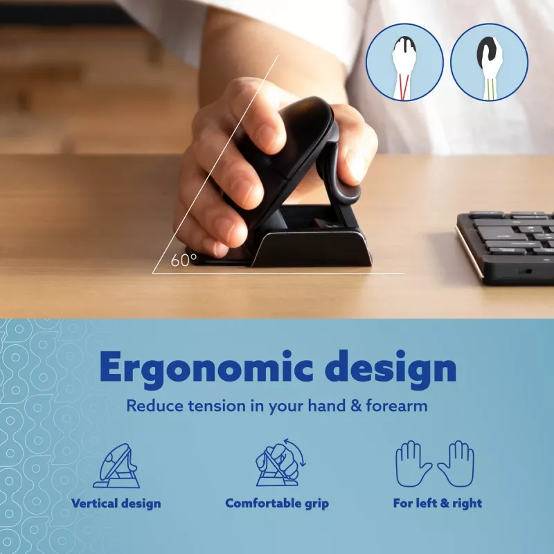 Ergonomiczna mysz R-Go Twister z oprogramowaniem Break, symetryczna mysz dla obu rąk, składana, Bluetooth i przewodowa