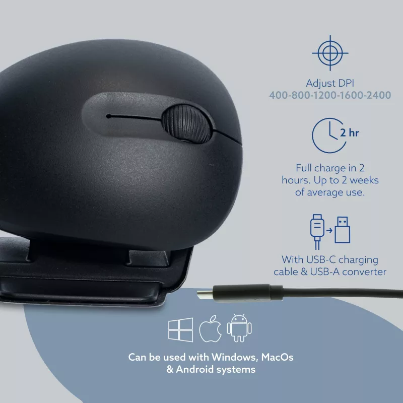 Ergonomiczna mysz R-Go Twister z oprogramowaniem Break, symetryczna mysz dla obu rąk, składana, Bluetooth i przewodowa