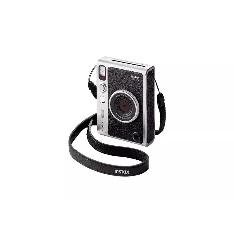 Aparat do zdjęć natychmiastowych Fujifilm Instax Mini Evo — matryca CMOS 1/5 cala 2560×1920, wyświetlacz TFT 3 cale, migawka 1/8000–0,25 s, wbudowana lampa błyskowa, 285 g, srebrno-czarny