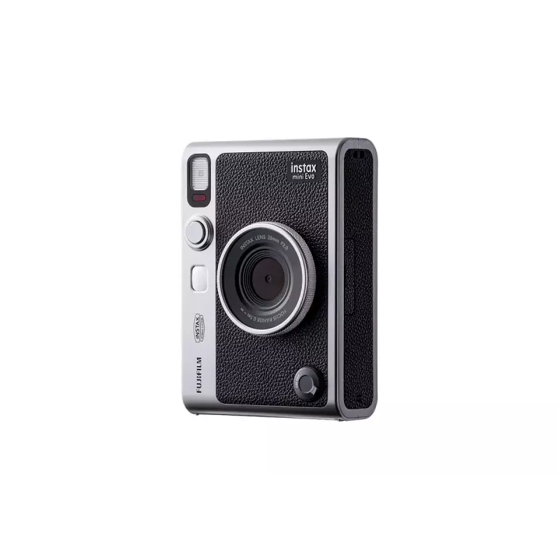 Aparat do zdjęć natychmiastowych Fujifilm Instax Mini Evo — matryca CMOS 1/5 cala 2560×1920, wyświetlacz TFT 3 cale, migawka 1/8000–0,25 s, wbudowana lampa błyskowa, 285 g, srebrno-czarny