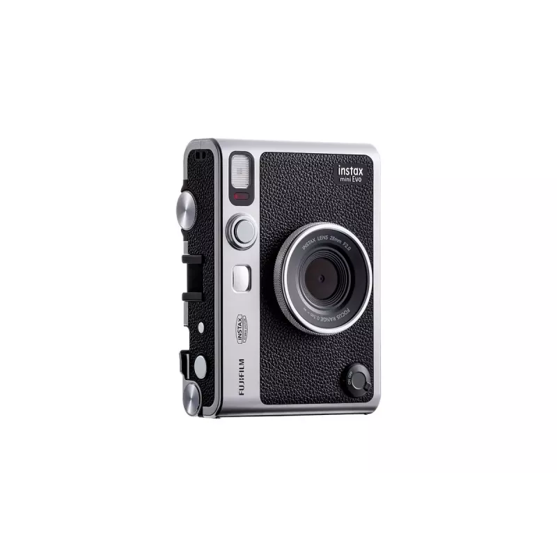 Aparat do zdjęć natychmiastowych Fujifilm Instax Mini Evo — matryca CMOS 1/5 cala 2560×1920, wyświetlacz TFT 3 cale, migawka 1/8000–0,25 s, wbudowana lampa błyskowa, 285 g, srebrno-czarny