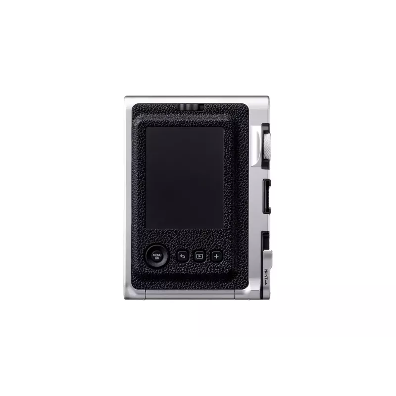 Aparat do zdjęć natychmiastowych Fujifilm Instax Mini Evo — matryca CMOS 1/5 cala 2560×1920, wyświetlacz TFT 3 cale, migawka 1/8000–0,25 s, wbudowana lampa błyskowa, 285 g, srebrno-czarny