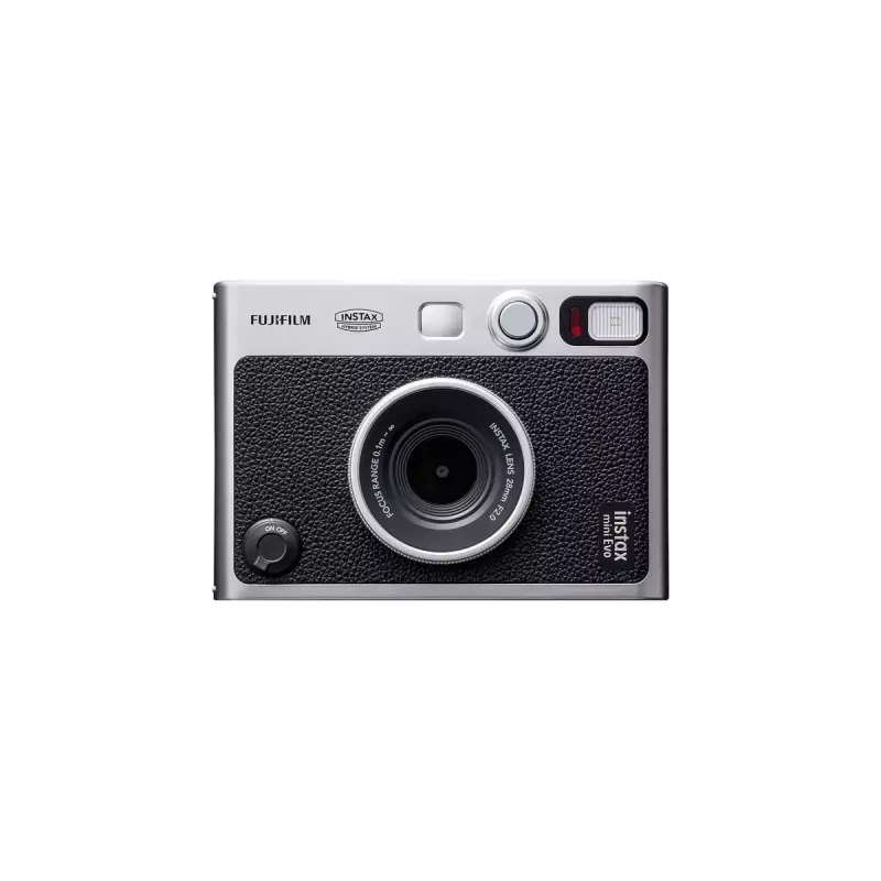 Aparat do zdjęć natychmiastowych Fujifilm Instax Mini Evo — matryca CMOS 1/5 cala 2560×1920, wyświetlacz TFT 3 cale, migawka 1/8000–0,25 s, wbudowana lampa błyskowa, 285 g, srebrno-czarny