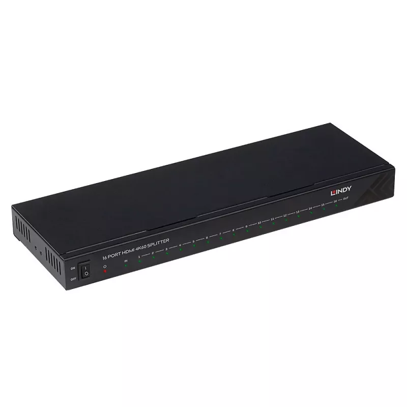 Lindy 16 Port HDMI 4K60 Splitter 16x HDMI 3840x2160 Czarny