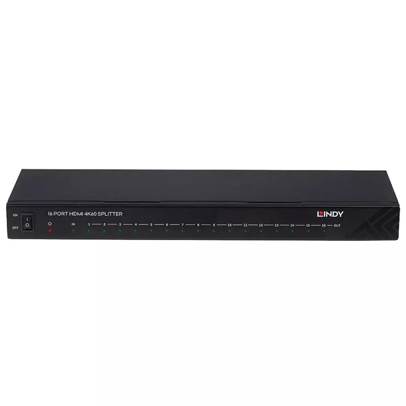 Lindy 16 Port HDMI 4K60 Splitter 16x HDMI 3840x2160 Czarny