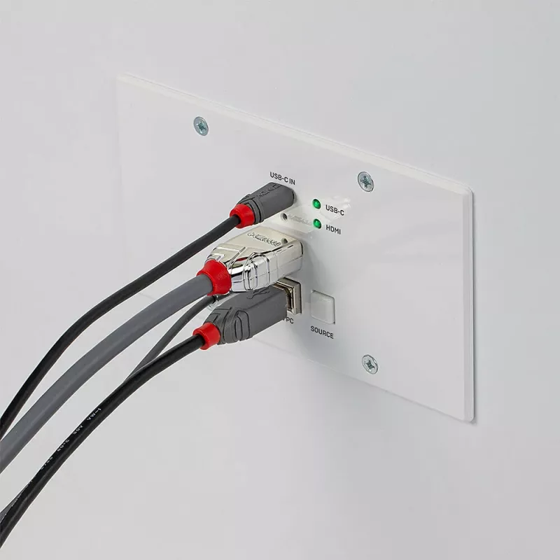 Lindy 150m Cat.6 HDMI 4K60 & Type C HDBaseT EU Wall Plate KVM Extender, Transmitter