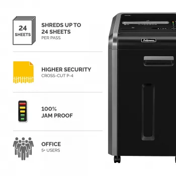 Fellowes Niszczarka 225Ci 24 arkusze niszczarka krzyżowa z pojemnikiem 60 l wysoki poziom bezpieczeństwa P4