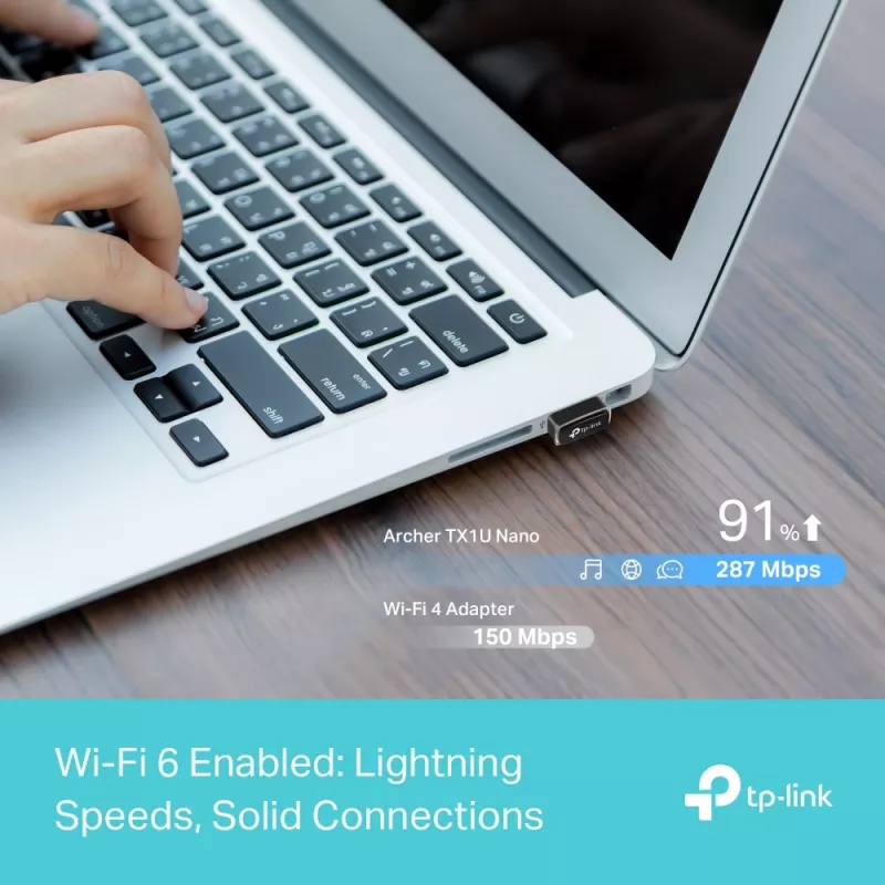 Bezprzewodowa karta sieciowa USB TP-Link Archer TX1U Nano Wi-Fi 6 (IEEE 802.11ax) dwuzakresowa 2,4/5 GHz, 287 Mbit/s, Bluetooth, USB 2.0, czarna