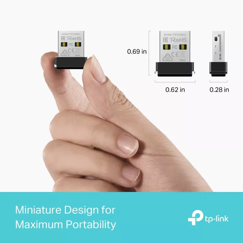 Bezprzewodowa karta sieciowa USB TP-Link Archer TX1U Nano Wi-Fi 6 (IEEE 802.11ax) dwuzakresowa 2,4/5 GHz, 287 Mbit/s, Bluetooth, USB 2.0, czarna