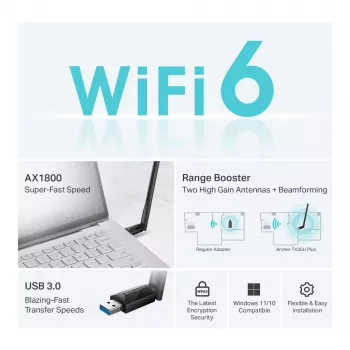 Bezprzewodowa karta sieciowa Wi‑Fi USB TP‑LINK Archer TX35U PLUS — Wi‑Fi 6, dwuzakresowa, 1201 Mbit/s, zasilana przez USB, czarna