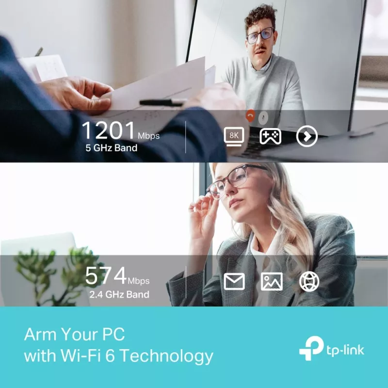 Bezprzewodowa karta sieciowa Wi‑Fi USB TP‑LINK Archer TX35U PLUS — Wi‑Fi 6, dwuzakresowa, 1201 Mbit/s, zasilana przez USB, czarna