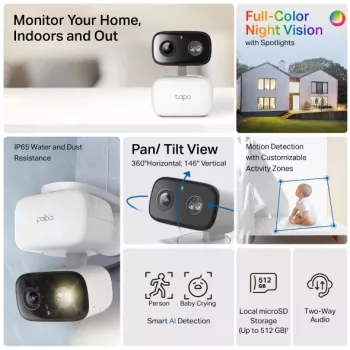 Kamera monitorująca TP-LINK Tapo C206 – wewnętrzna/zewnętrzna 1080p HD, obrót i pochylenie, widzenie nocne, dwukierunkowy dźwięk