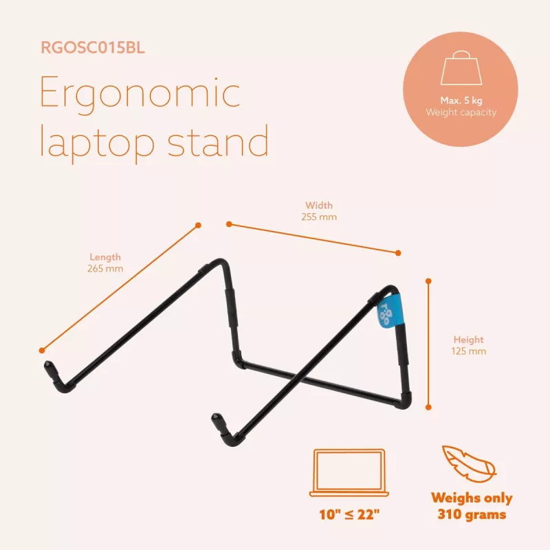 Podstawka pod laptopa R-Go Steel Travel, ergonomiczna i składana, odpowiednia do laptopów 10–22 cale, czarna