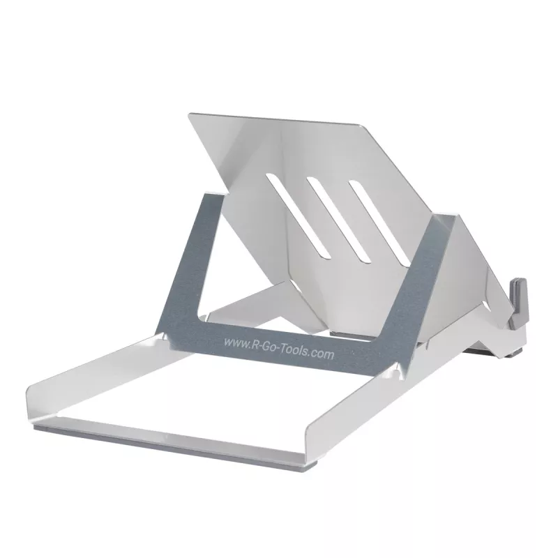 R-Go Tools Uchwyt na laptopa R-Go Riser Basic, składany i regulowany podnośnik pod laptopa, aluminium, srebrny