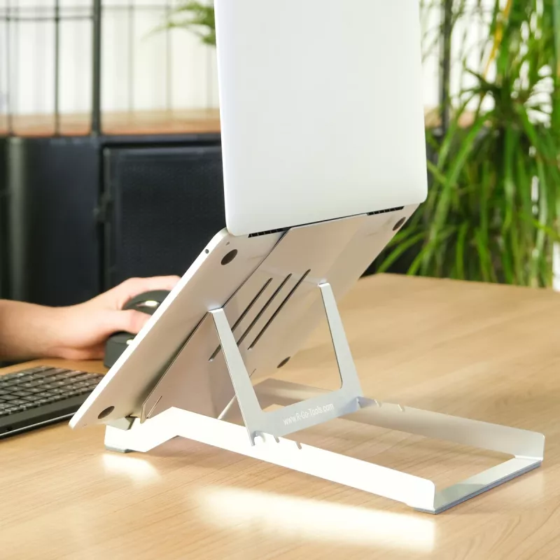 R-Go Tools Uchwyt na laptopa R-Go Riser Basic, składany i regulowany podnośnik pod laptopa, aluminium, srebrny
