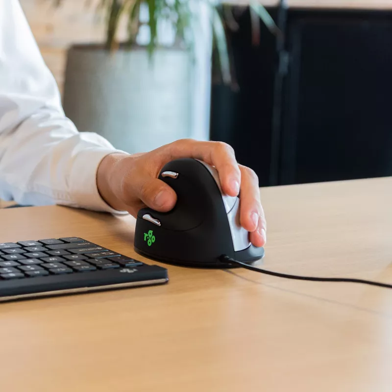 Ergonomiczna mysz R-Go HE Break z oprogramowaniem do przerw, duża (rozmiar dłoni ≥ 185 mm), dla leworęcznych, przewodowa, czarna