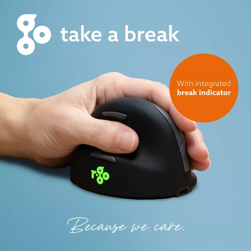 R-Go Tools Mysz ergonomiczna R-Go HE Break z oprogramowaniem do przerw, średnia (rozmiar dłoni 165-185 mm), dla leworęcznych, Bluetooth, czarna