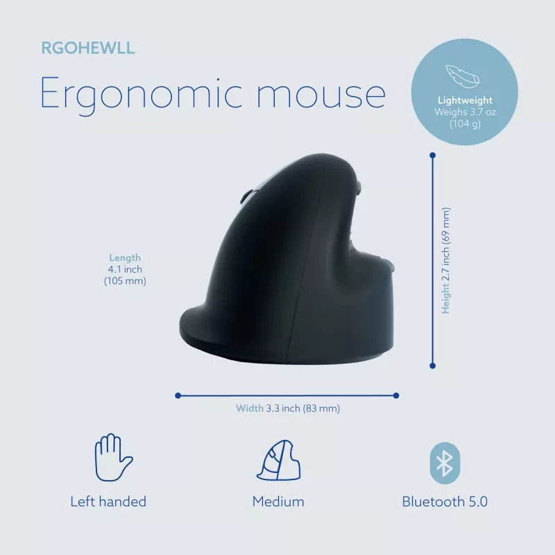 R-Go Tools Mysz ergonomiczna R-Go HE Break z oprogramowaniem do przerw, średnia (rozmiar dłoni 165-185 mm), dla leworęcznych, Bluetooth, czarna