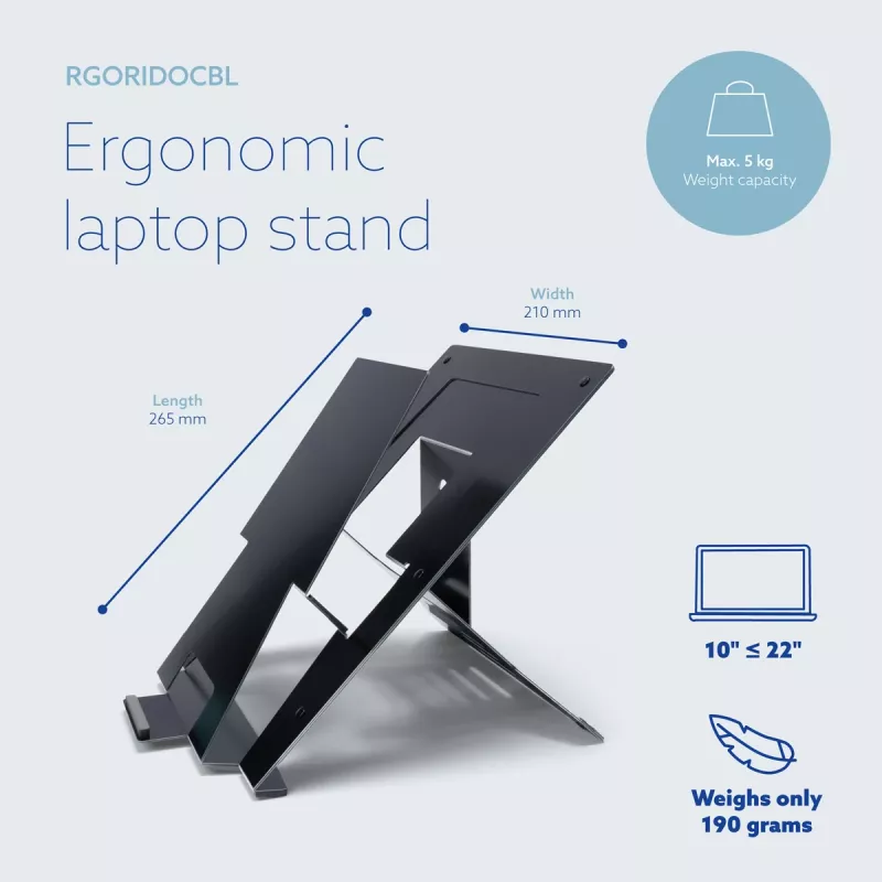 Podstawka pod laptopa R-Go Tools R-Go Riser Document, ergonomiczna, składana i regulowana podstawka z uchwytem na dokumenty, czarna