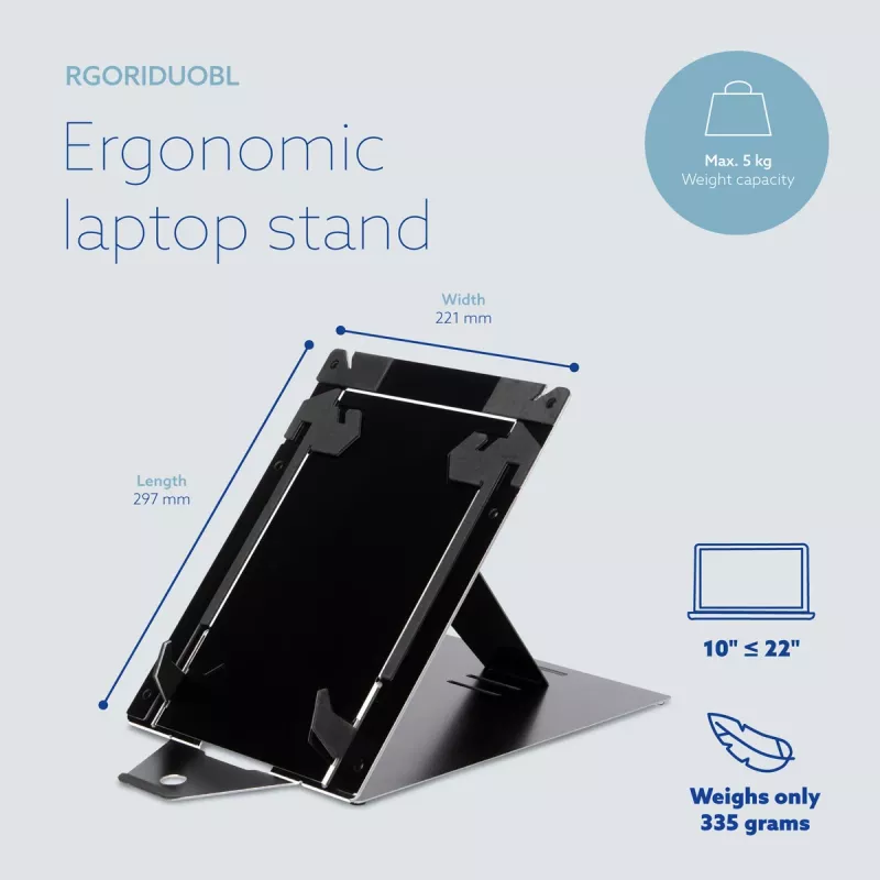 Podstawka R-Go Tools do tabletu i laptopa R-Go Riser Duo, odpowiednia do ekranów 10-22 cali, czarna