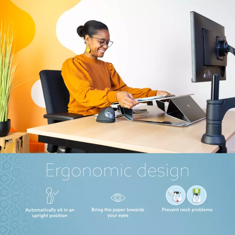 Uchwyt na dokumenty R-Go Read2Write R-Go Tools, odpowiedni do czytania i pisania, ergonomiczny, z miękką piankową podpórką pod nadgarstek, matowy akryl