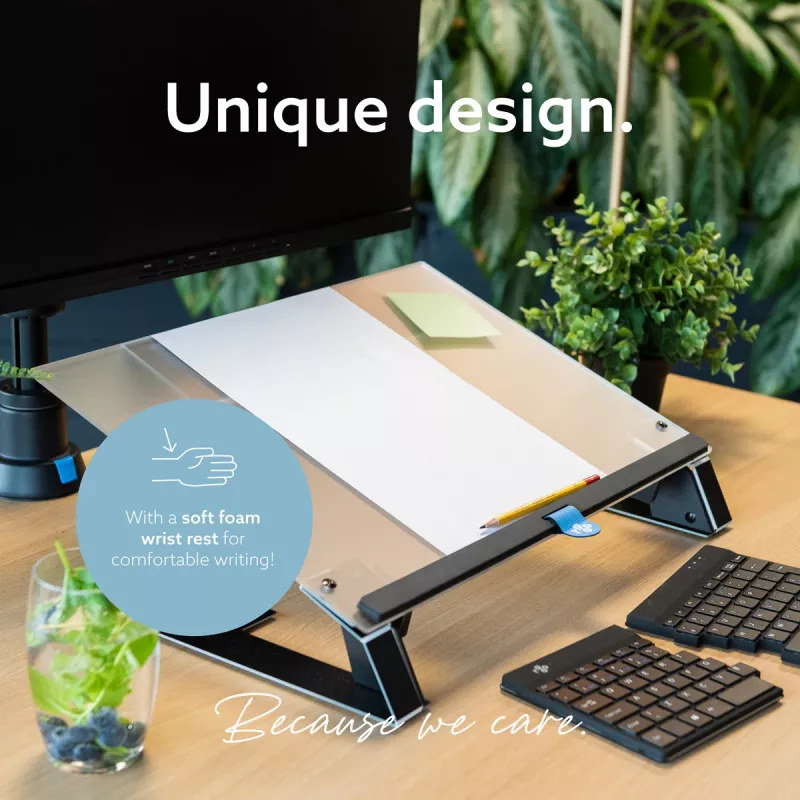 Uchwyt na dokumenty R-Go Read2Write R-Go Tools, odpowiedni do czytania i pisania, ergonomiczny, z miękką piankową podpórką pod nadgarstek, matowy akryl