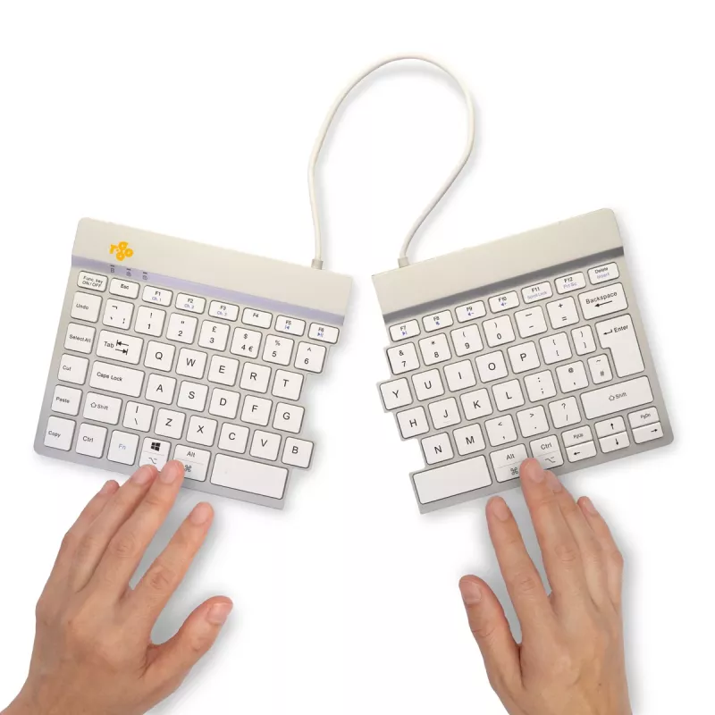 R-Go Tools Ergonomiczna klawiatura R-Go Split Break z oprogramowaniem przerw, ergonomiczna klawiatura dzielona, QWERTY (UK), Bluetooth, biała
