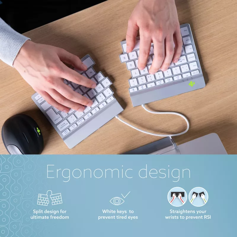 R-Go Tools Ergonomiczna klawiatura R-Go Split Break z oprogramowaniem przerw, ergonomiczna klawiatura dzielona, QWERTY (UK), Bluetooth, biała