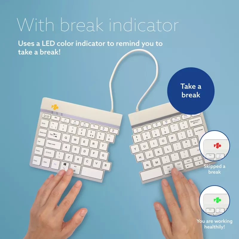 R-Go Tools Ergonomiczna klawiatura R-Go Split Break z oprogramowaniem przerw, ergonomiczna klawiatura dzielona, QWERTY (UK), Bluetooth, biała