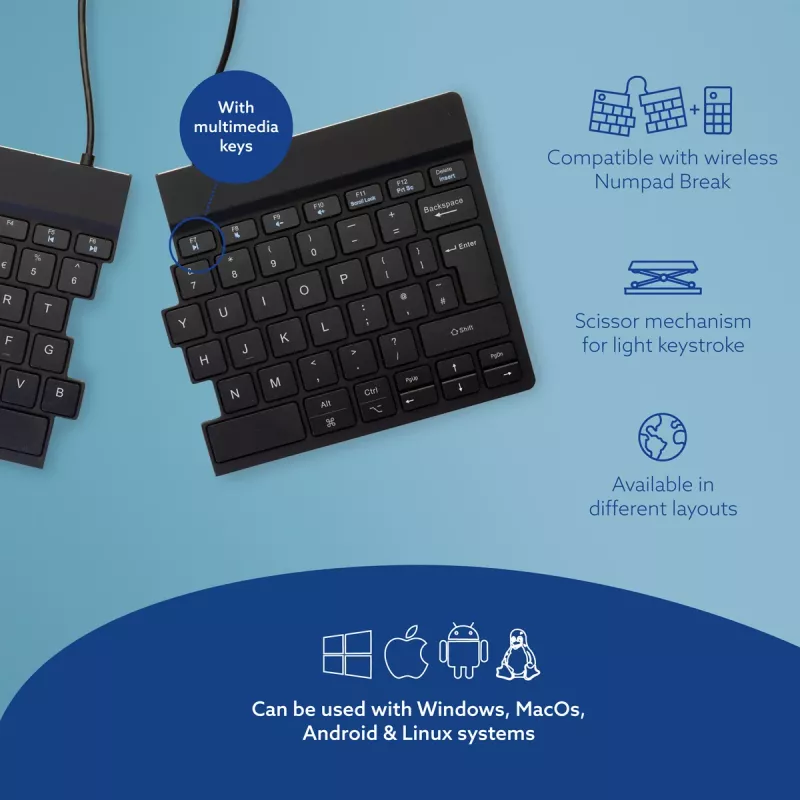 Klawiatura ergonomiczna R-Go Split Break z oprogramowaniem do przerw, ergonomiczna klawiatura dzielona, QWERTY (UK), Bluetooth, czarna