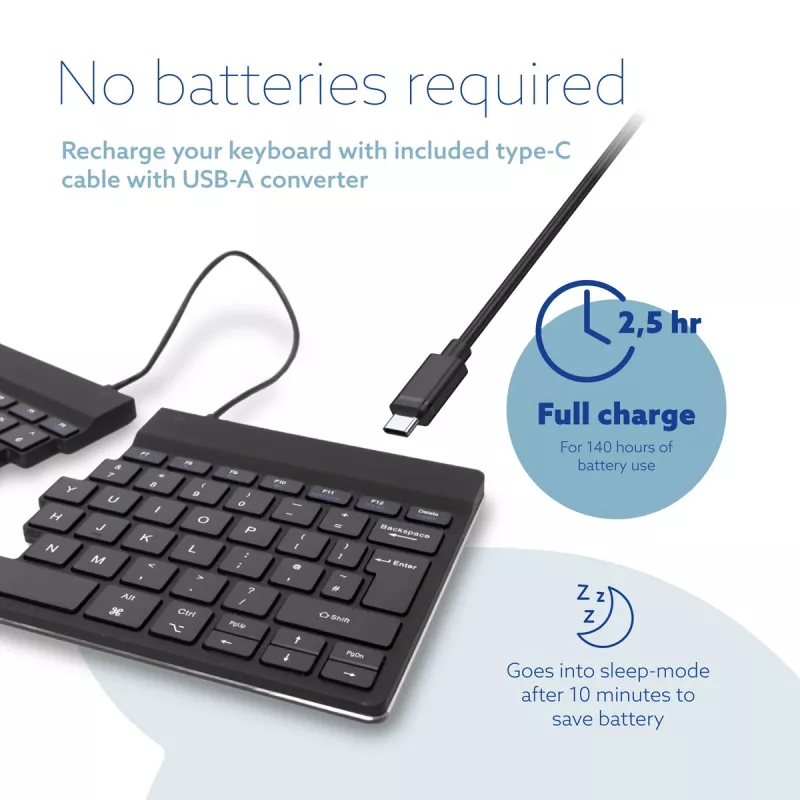 Klawiatura ergonomiczna R-Go Split Break z oprogramowaniem do przerw, ergonomiczna klawiatura dzielona, QWERTY (UK), Bluetooth, czarna